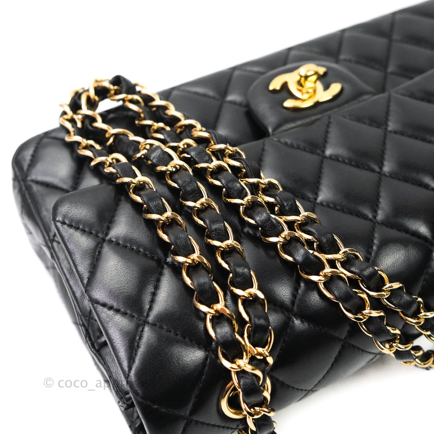 Chanel Classic M/L Medium Double Flap Bag Black Lambskin Gold Hardware