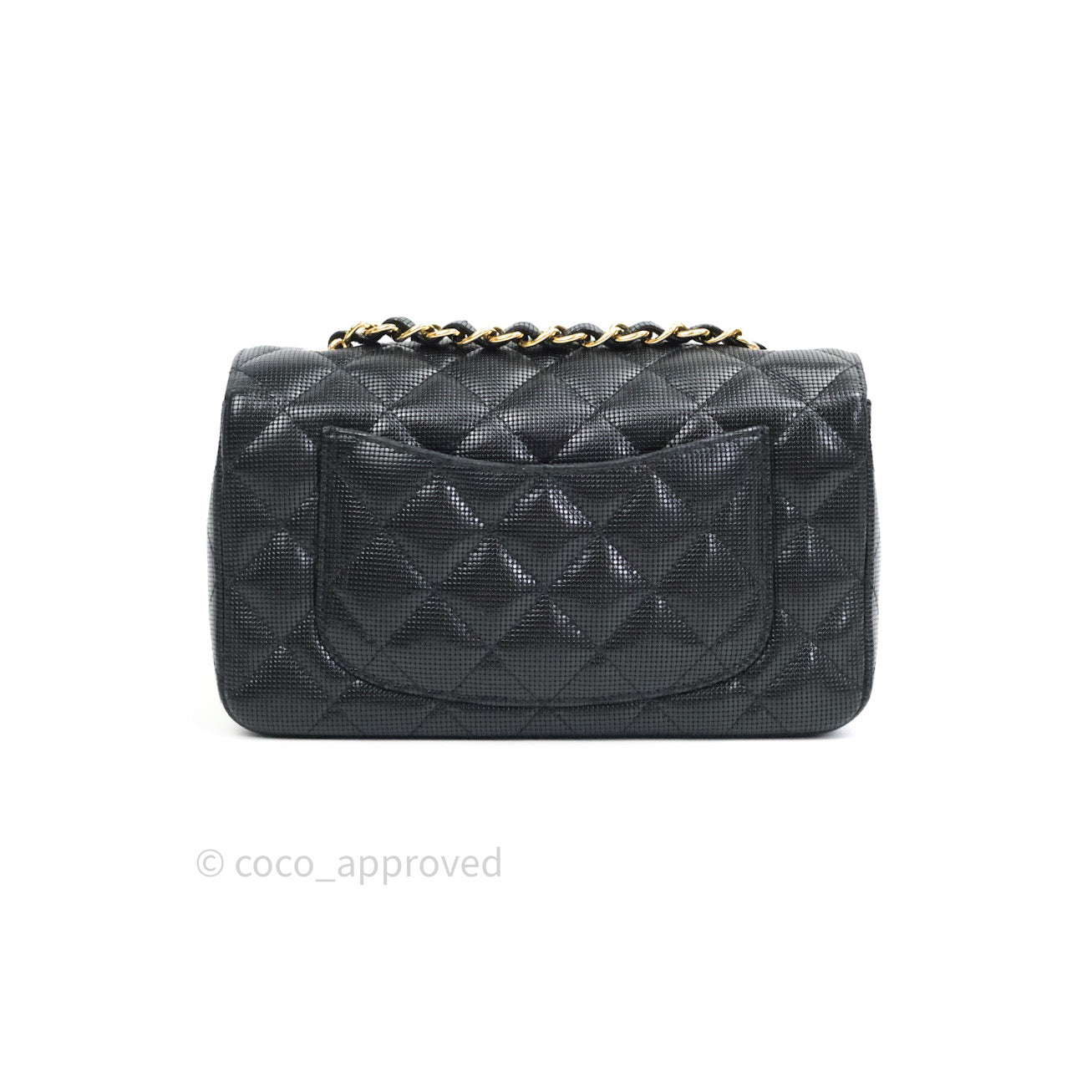 Chanel Metallic Calfskin Quilted Pixel Effect Mini Rectangular Flap Black Gold Hardware