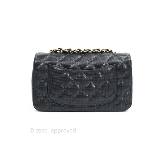 Chanel Metallic Calfskin Quilted Pixel Effect Mini Rectangular Flap Black Gold Hardware
