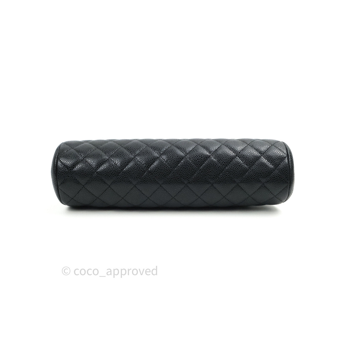 Chanel Quilted Timeless Kisslock Clutch Black Caviar Silver Hardware
