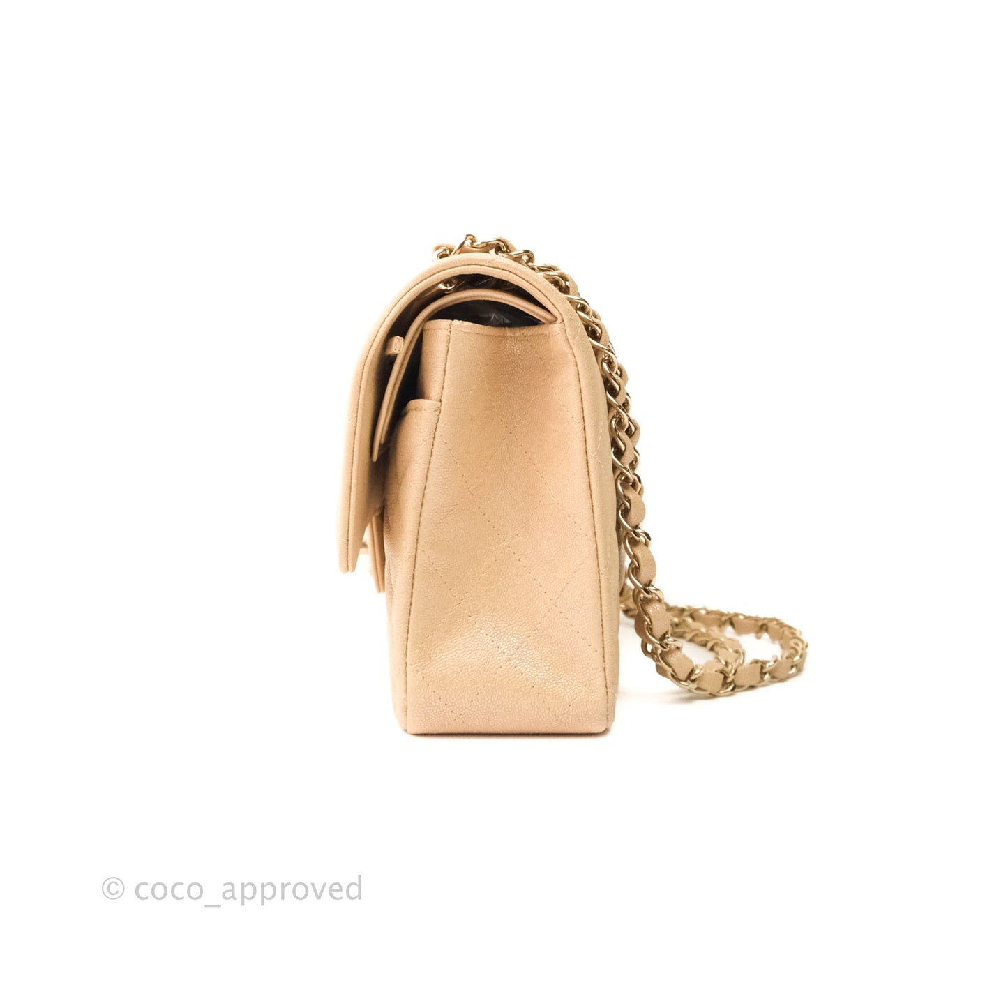 Chanel Classic M/L Medium Double Flap Iridescent Beige Caviar Gold Hardware 19S