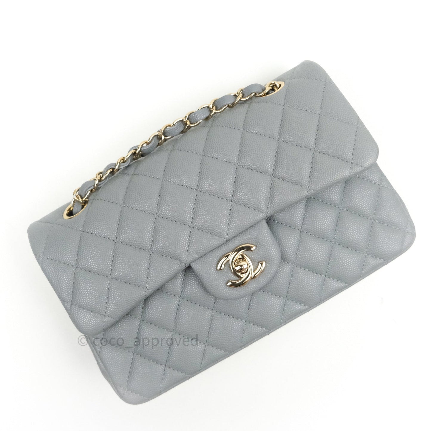 Chanel Classic Small S/M Flap Grey Caviar Light Gold Hardware