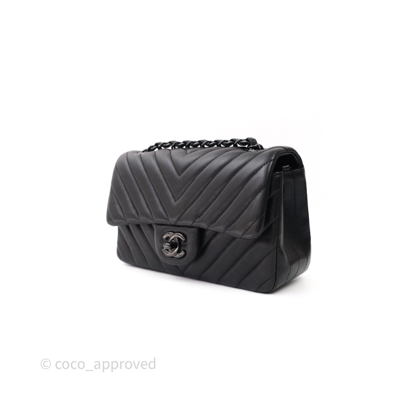 Chanel Quilted Mini Rectangular Black Chevron Lambskin So Black Hardware