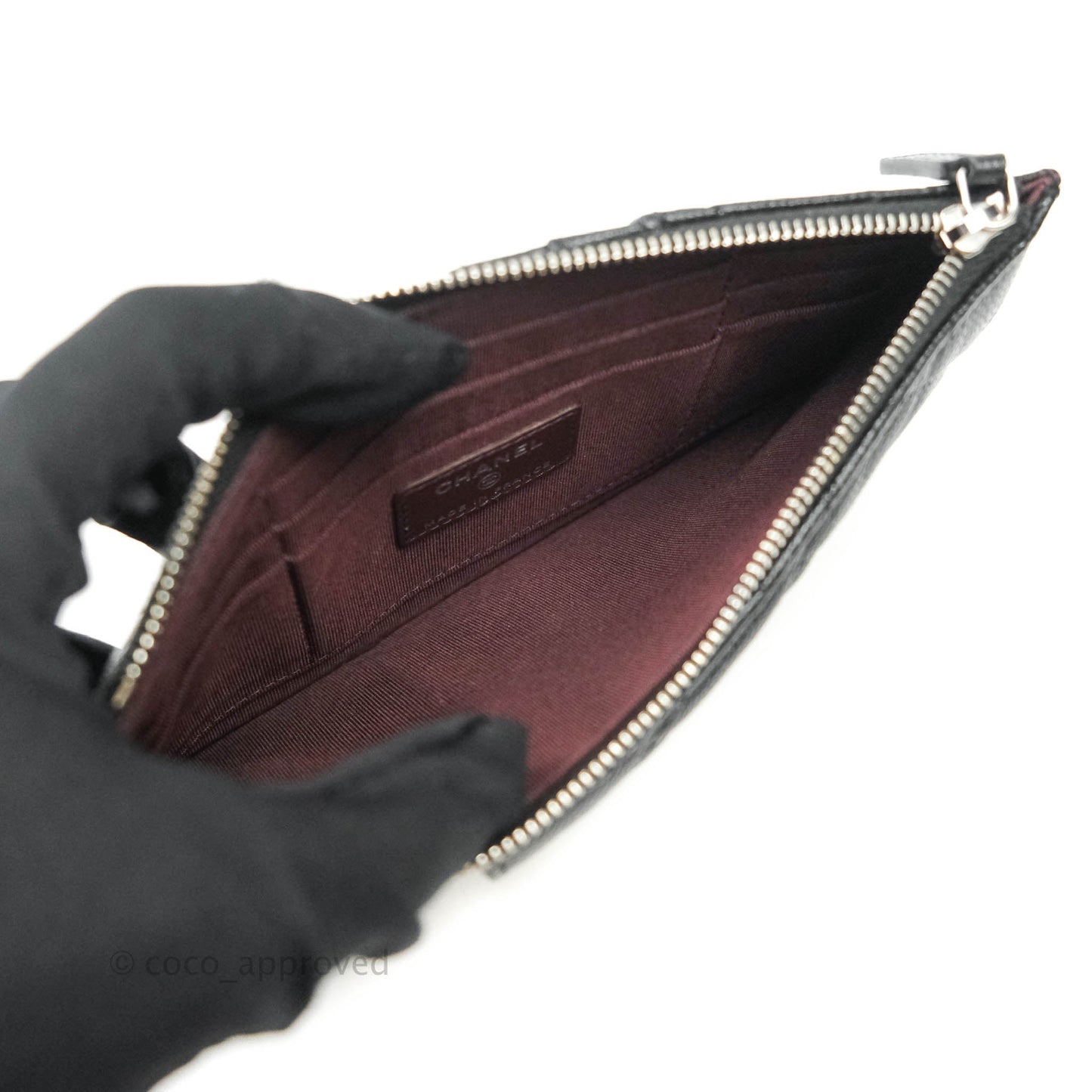 Chanel Classic Flat Black Caviar Wallet Pouch Silver Hardware