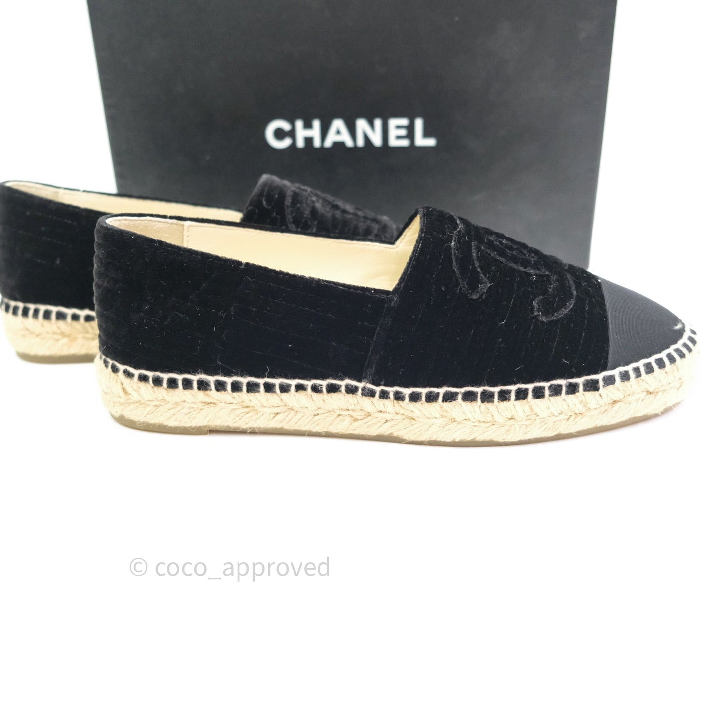 Chanel Espadrille Black Velvet Size 38
