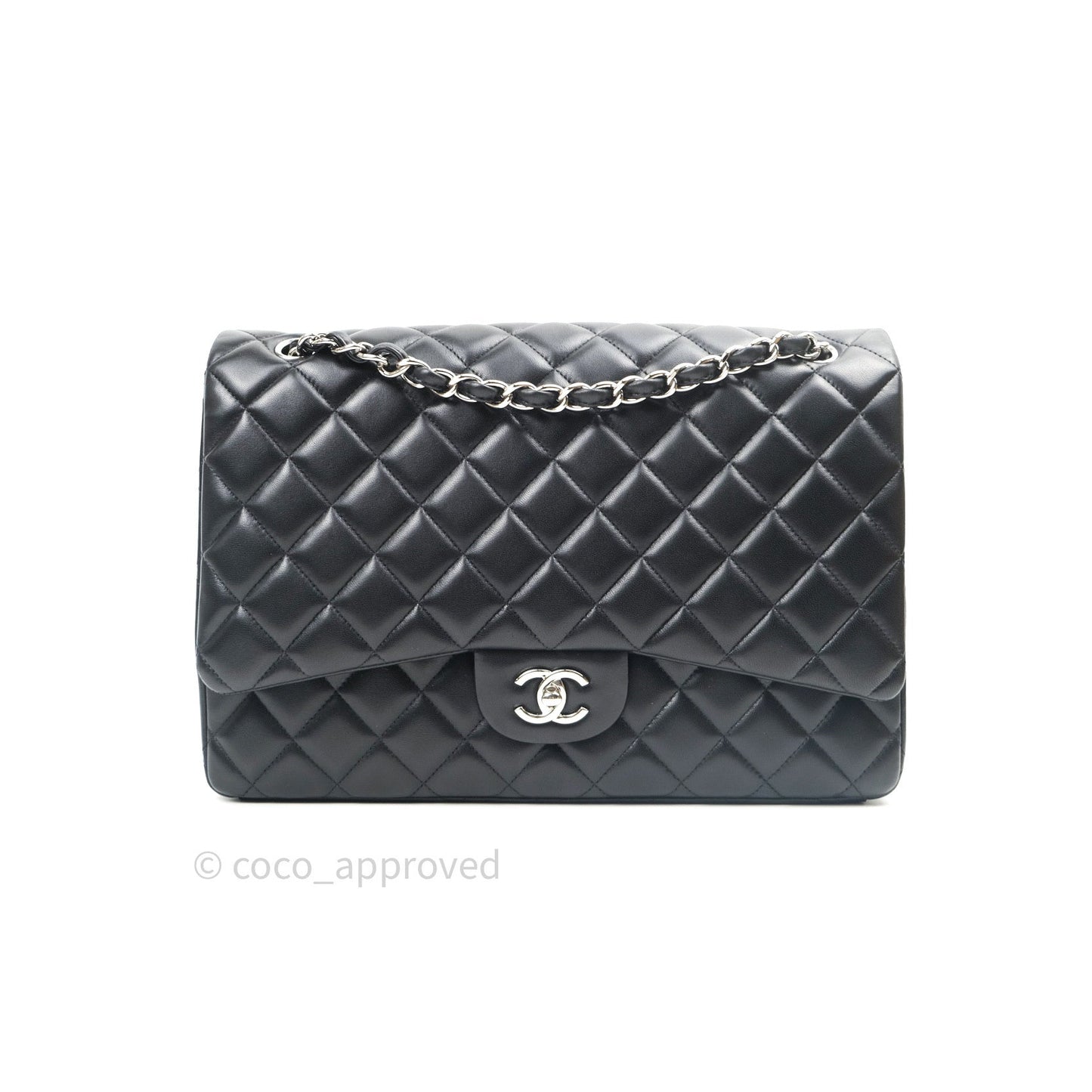 Chanel Classic Maxi Single Flap Quilted Black Lambskin Silver Hardware