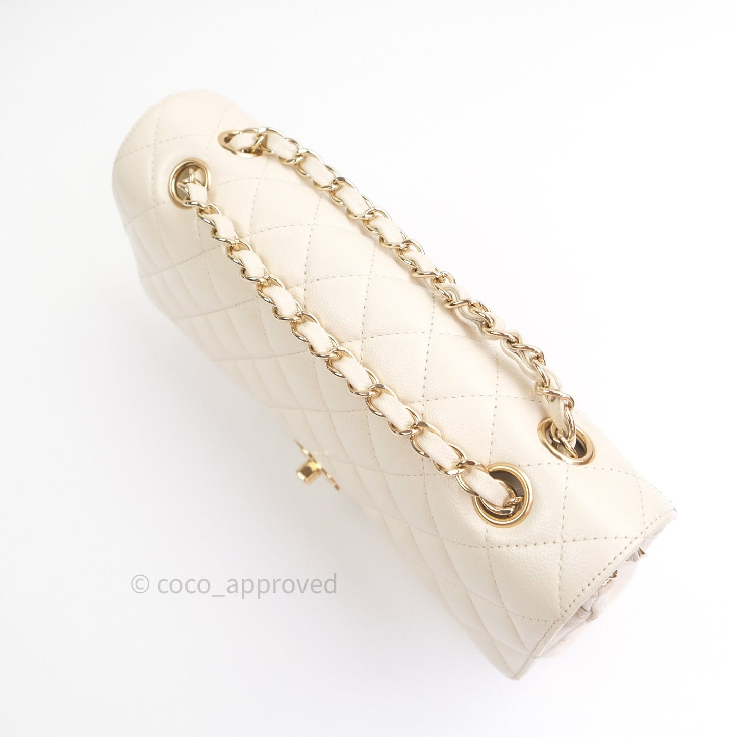 Chanel Classic Double Flap Quilted M/L Ivory Caviar Gold Hardware 17C