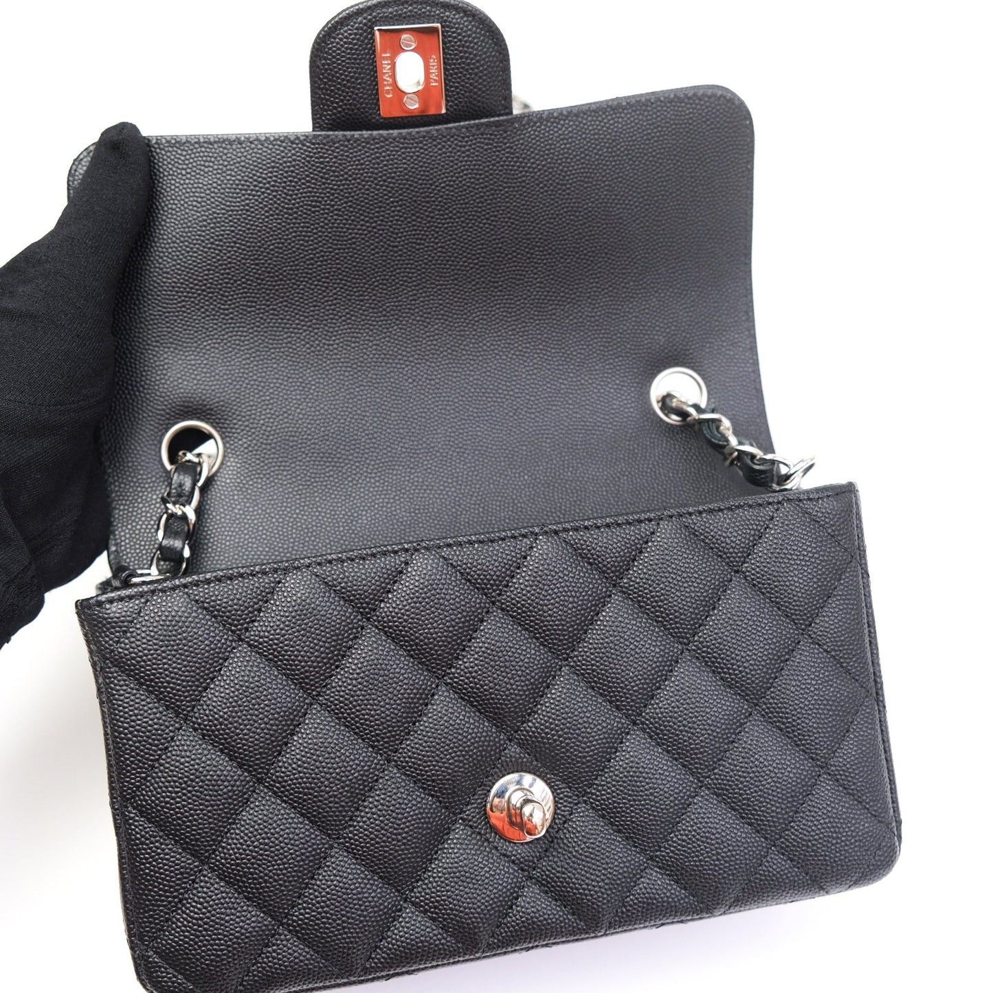 Chanel Quilted Mini Rectangular Black Caviar Silver Hardware 18CC