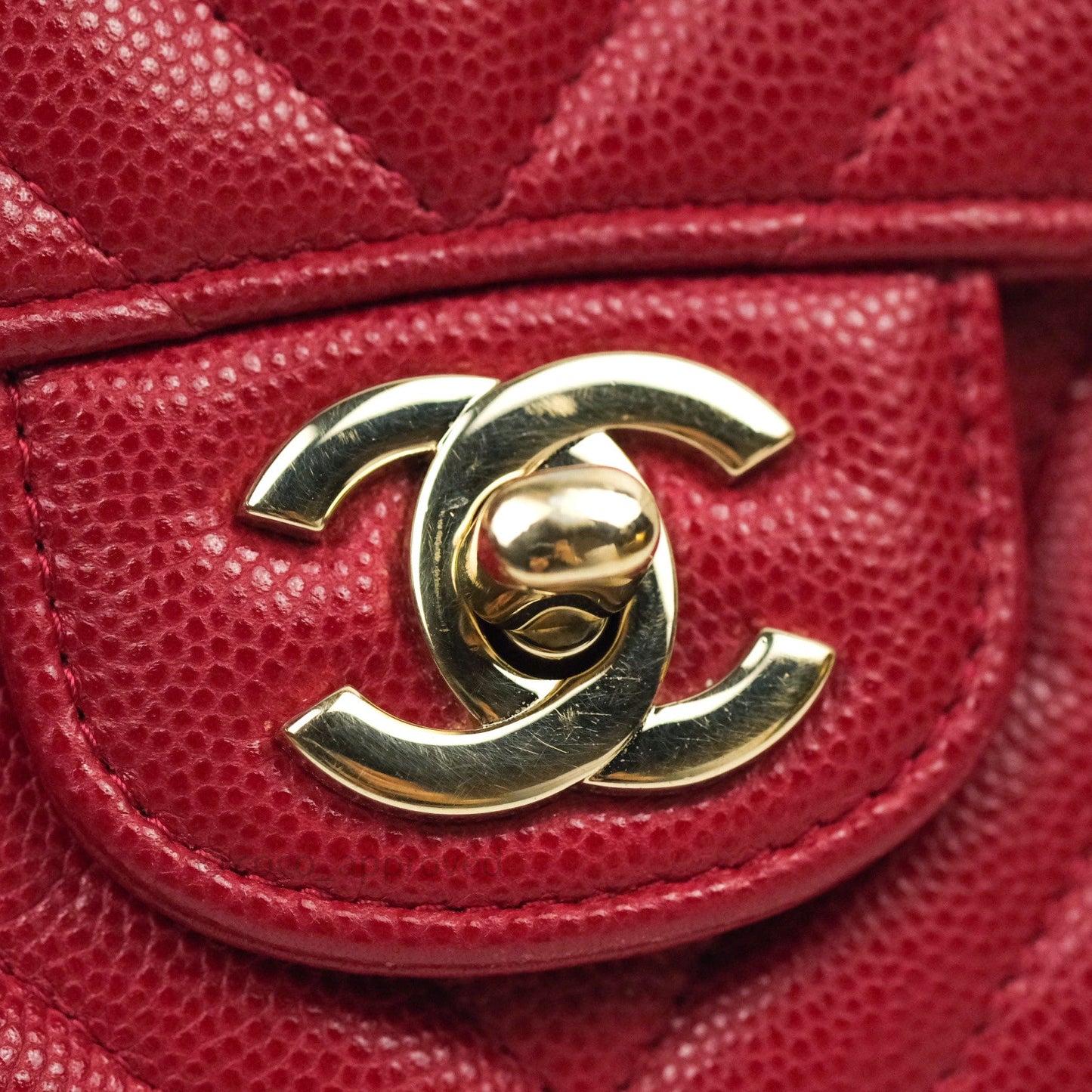 Chanel Mini Square Red Chevron Caviar Gold Hardware