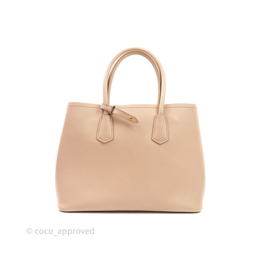 Prada Large Saffiano Cuir Double Prada Bag in Cameo/Rose Gold Hardware