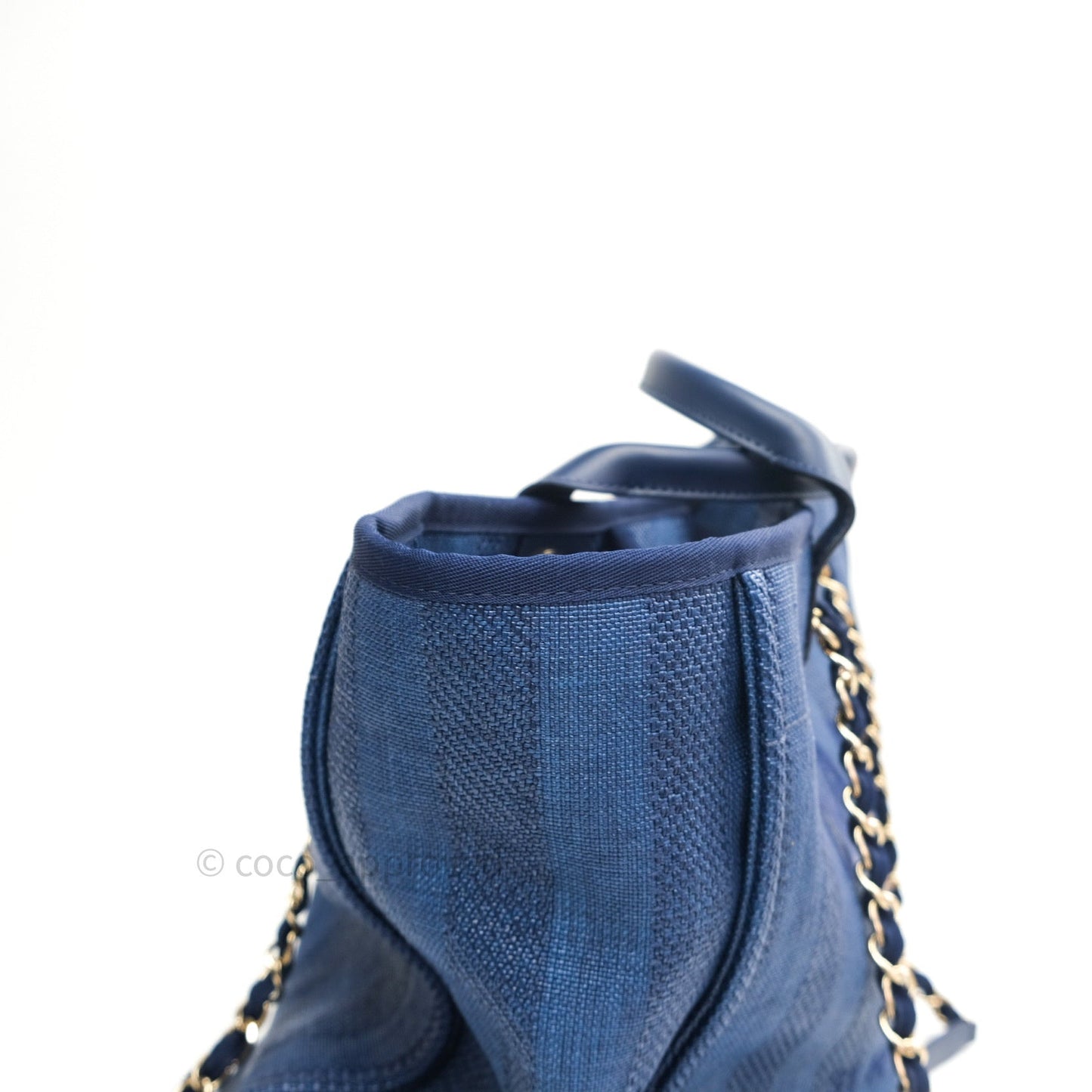 Chanel Canvas Large Deauville Tote Navy Blue Stripe 20S