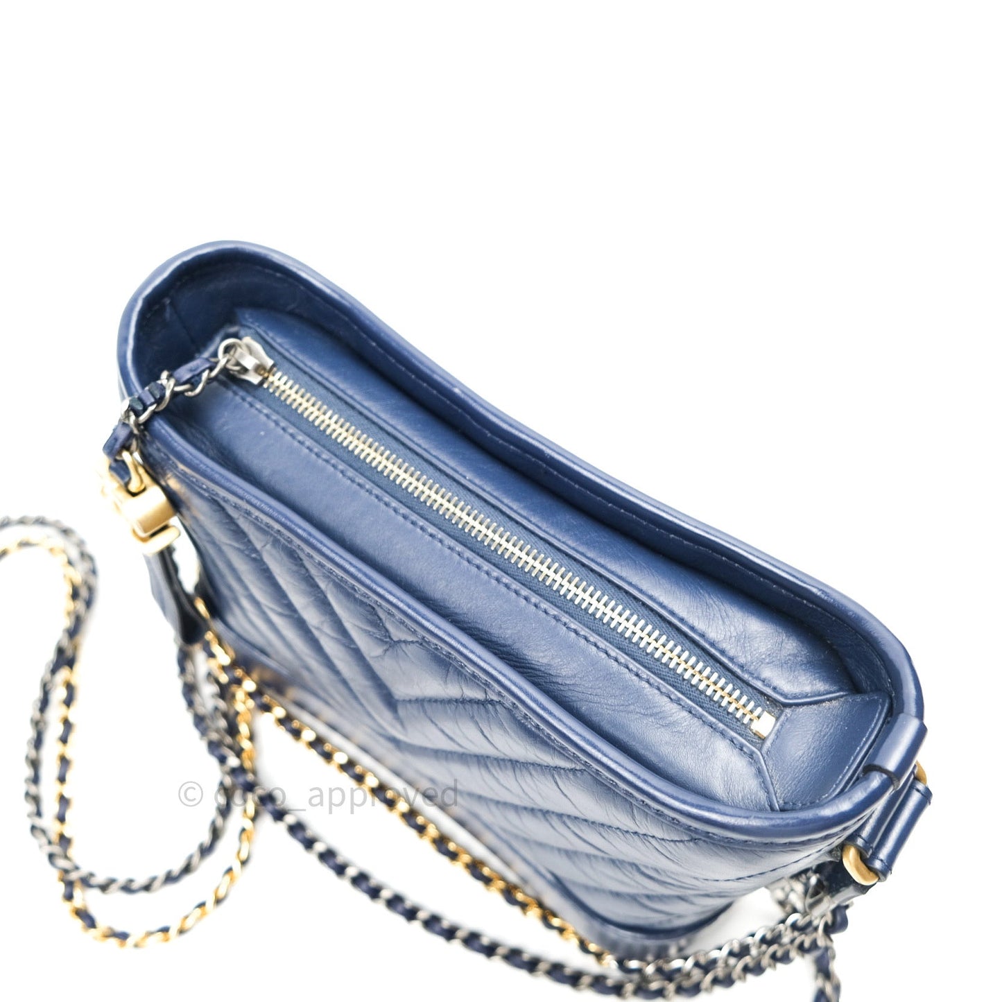Chanel Chevron Small Gabrielle Hobo Navy Aged Calfskin Mixed Hardware