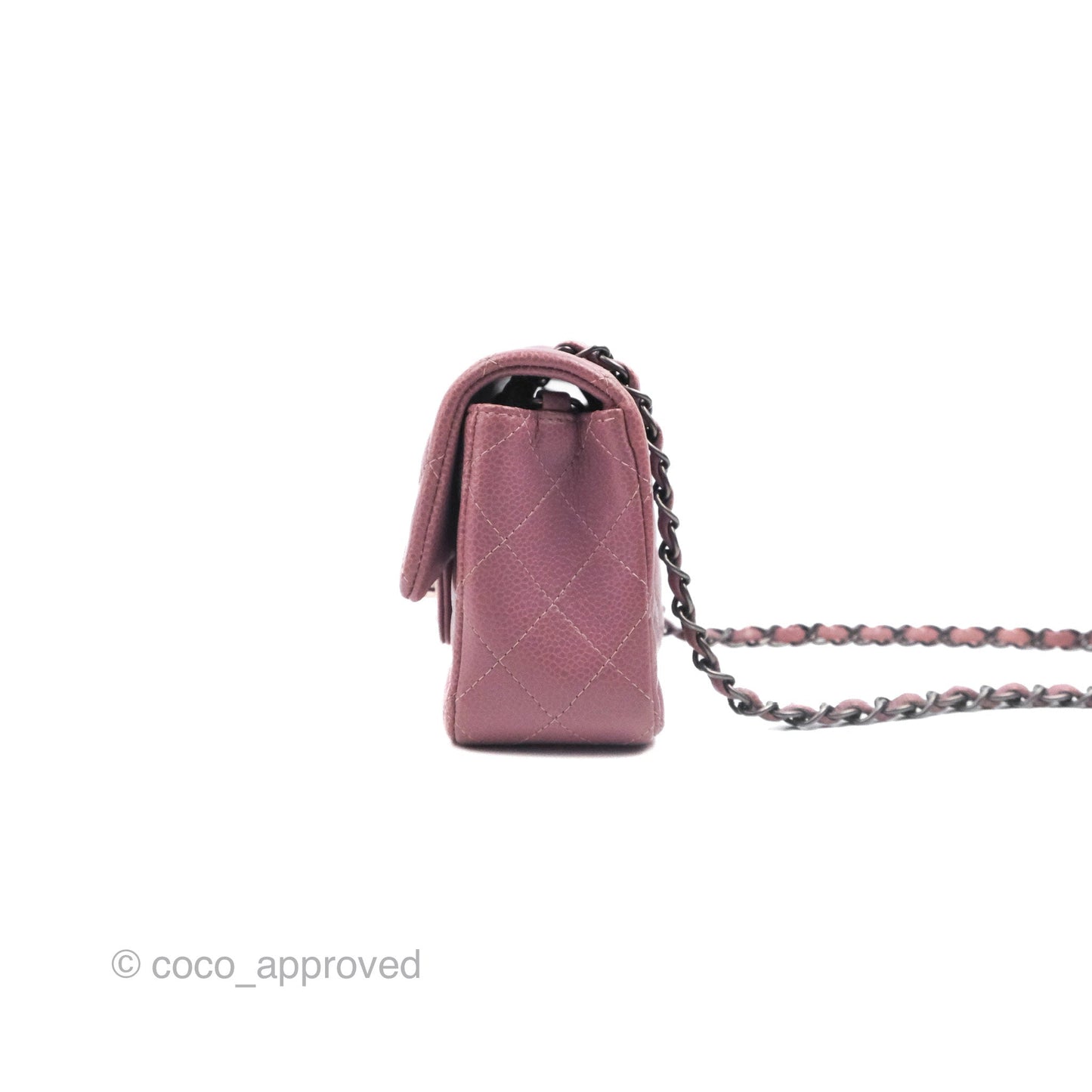Chanel Quilted Mini Rectangular Flap Dark Pink Caviar Ruthenium Hardware
