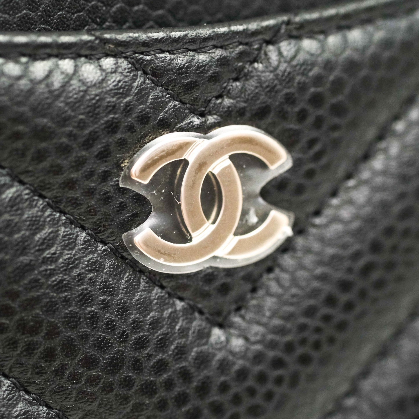 Chanel Classic Chevron Black Caviar Silver Hardware Flat Card Holder