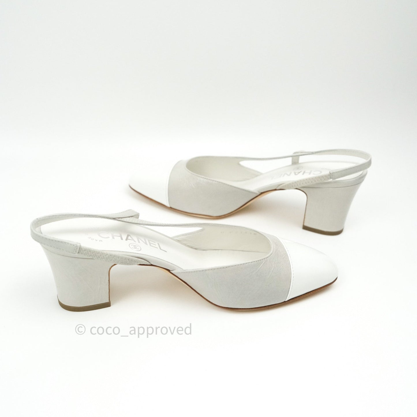 Chanel Classic Slingback Grey and White Calfskin Size 36.5C