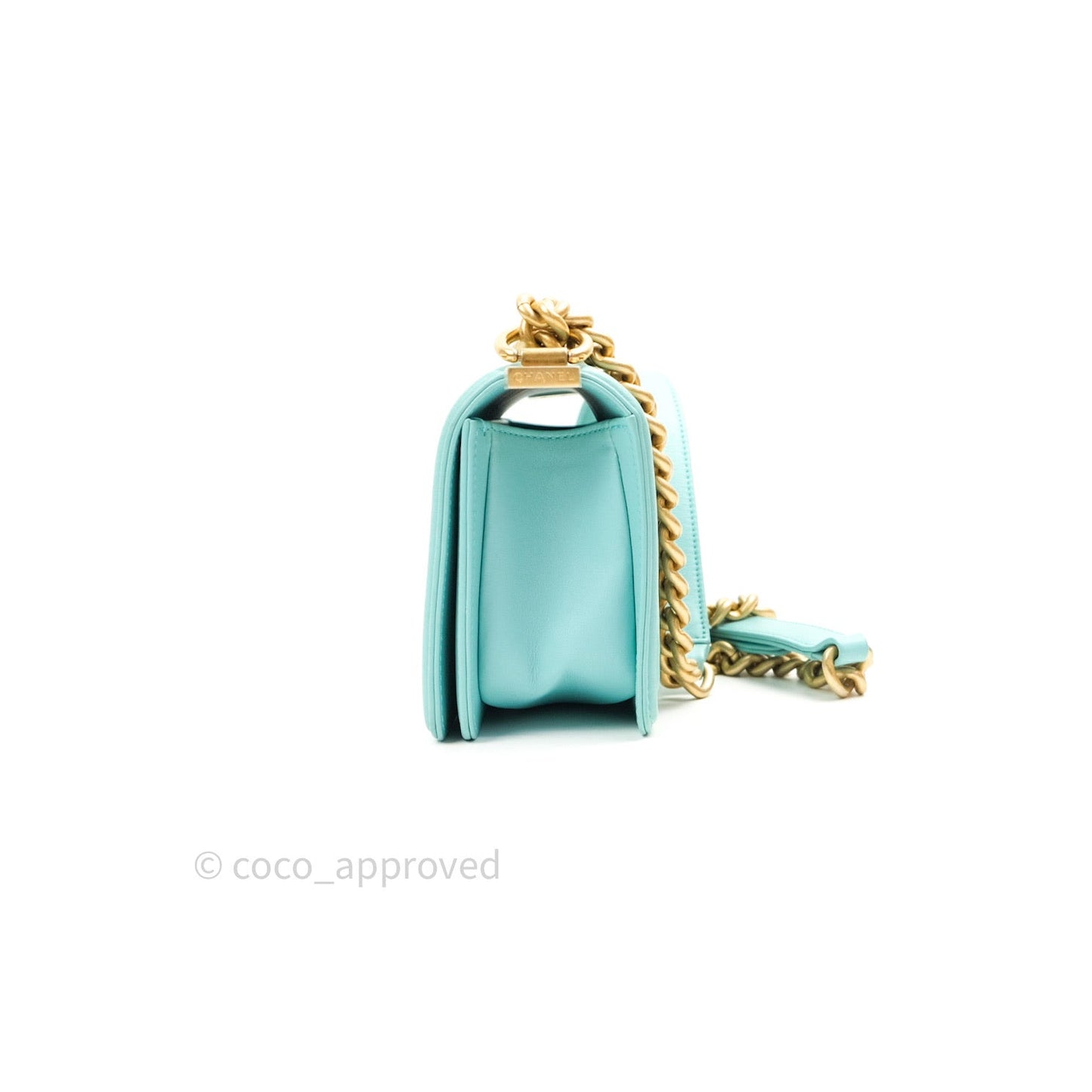 Chanel Small Boy Chevron Blue Calfskin Gold Hardware