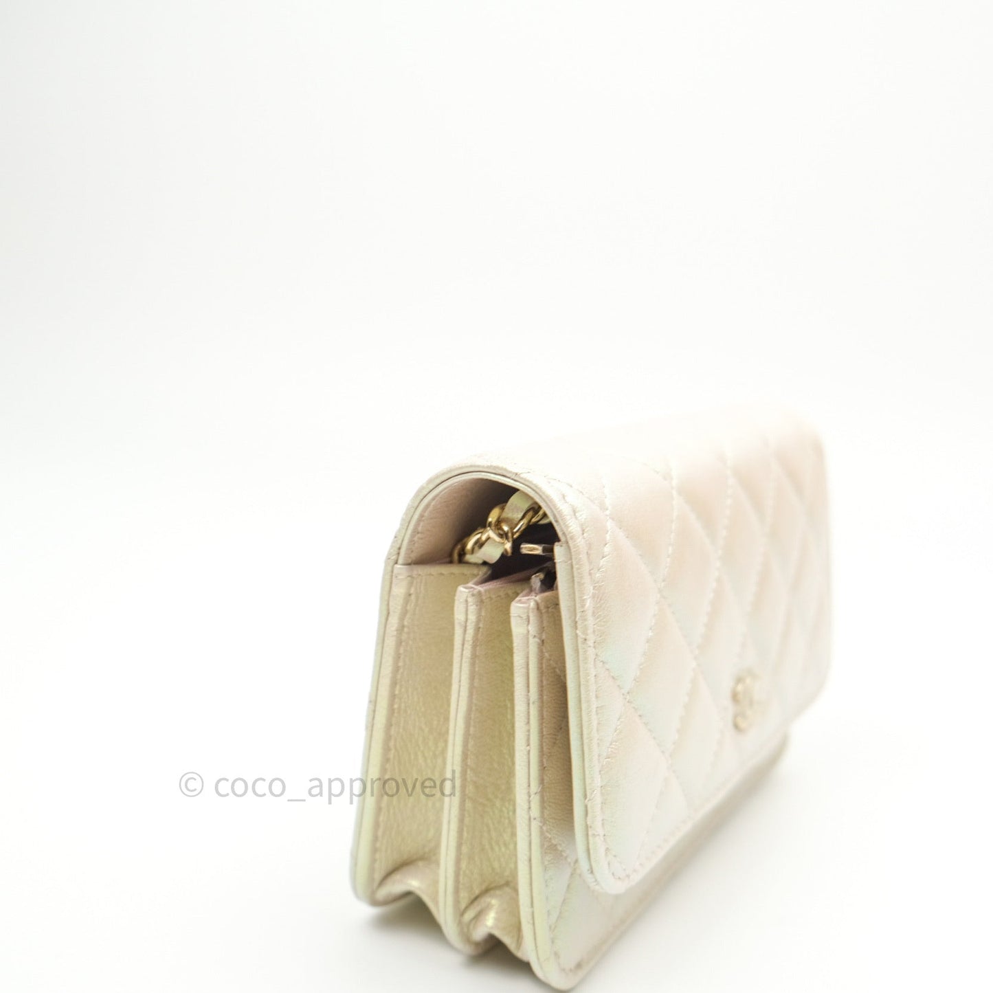 Chanel Quilted Mini Wallet on Chain WOC Iridescent Ivory Gold Hardware 20A