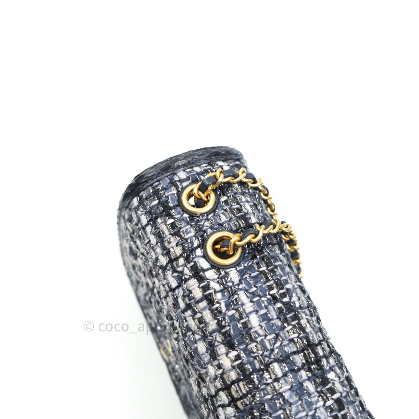 Chanel Quilted Small CC Filigree Flap Blue Tweed With Python 18S