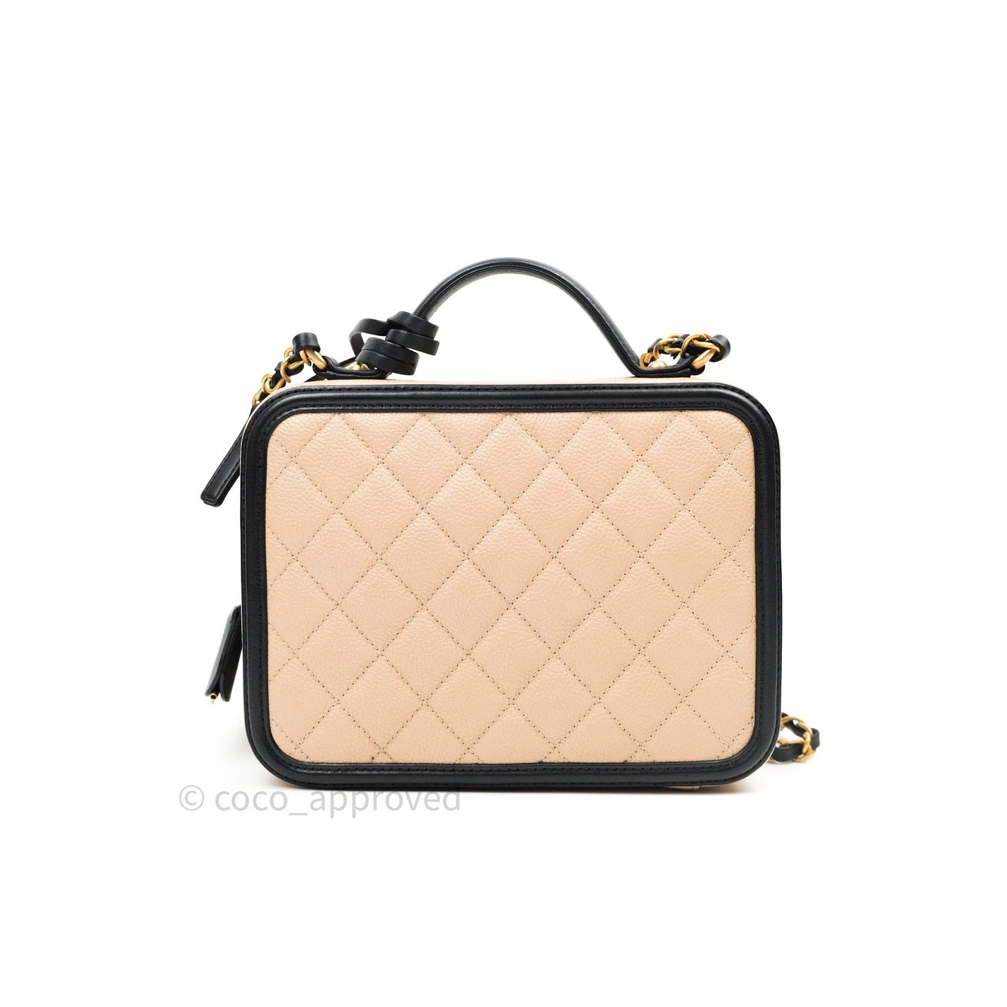 Chanel Quilted Medium CC Filigree Vanity Case Beige Caviar Gold Hardware