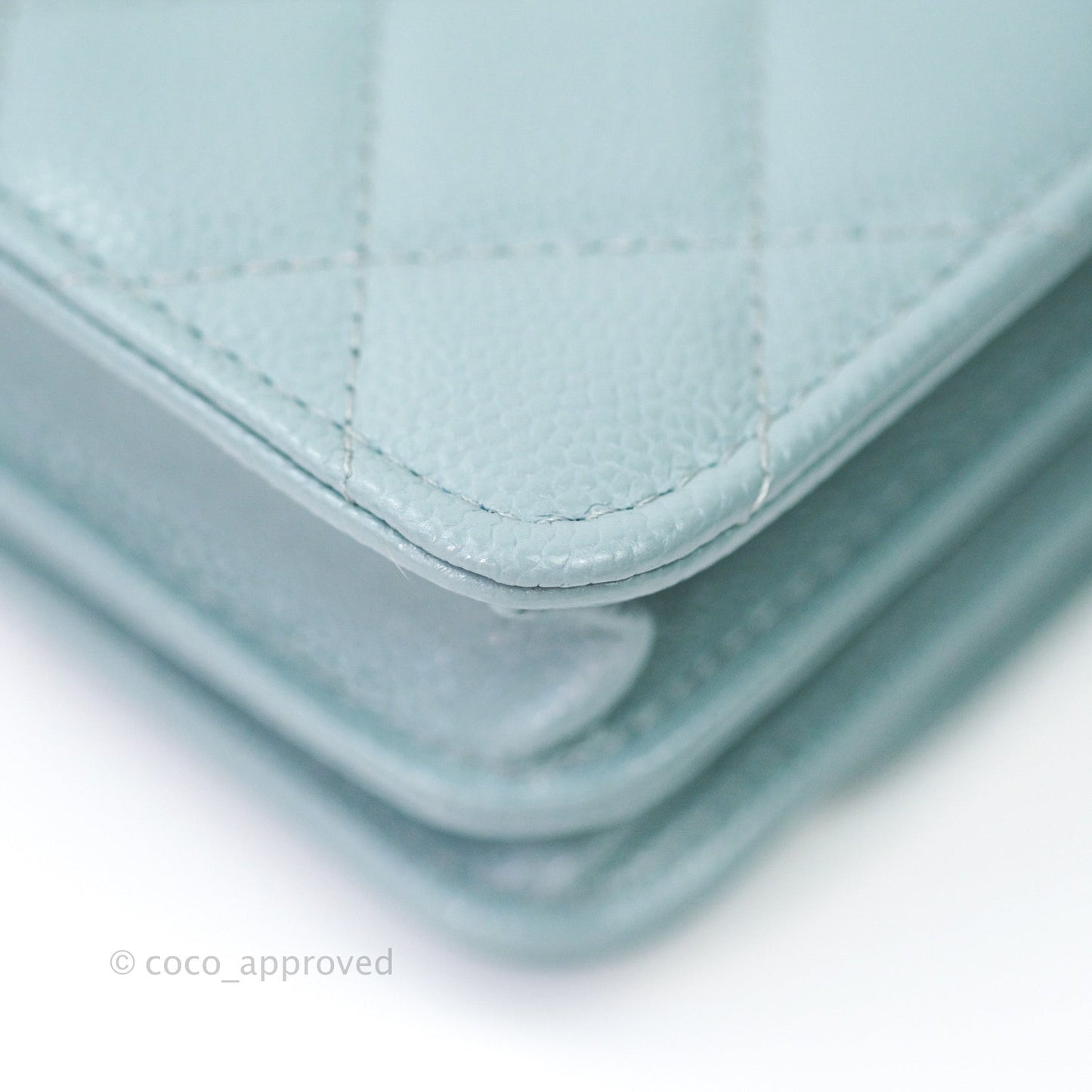 Chanel Quilted Mini Wallet on Chain WOC Blue Grey Caviar Silver Hardware 20B