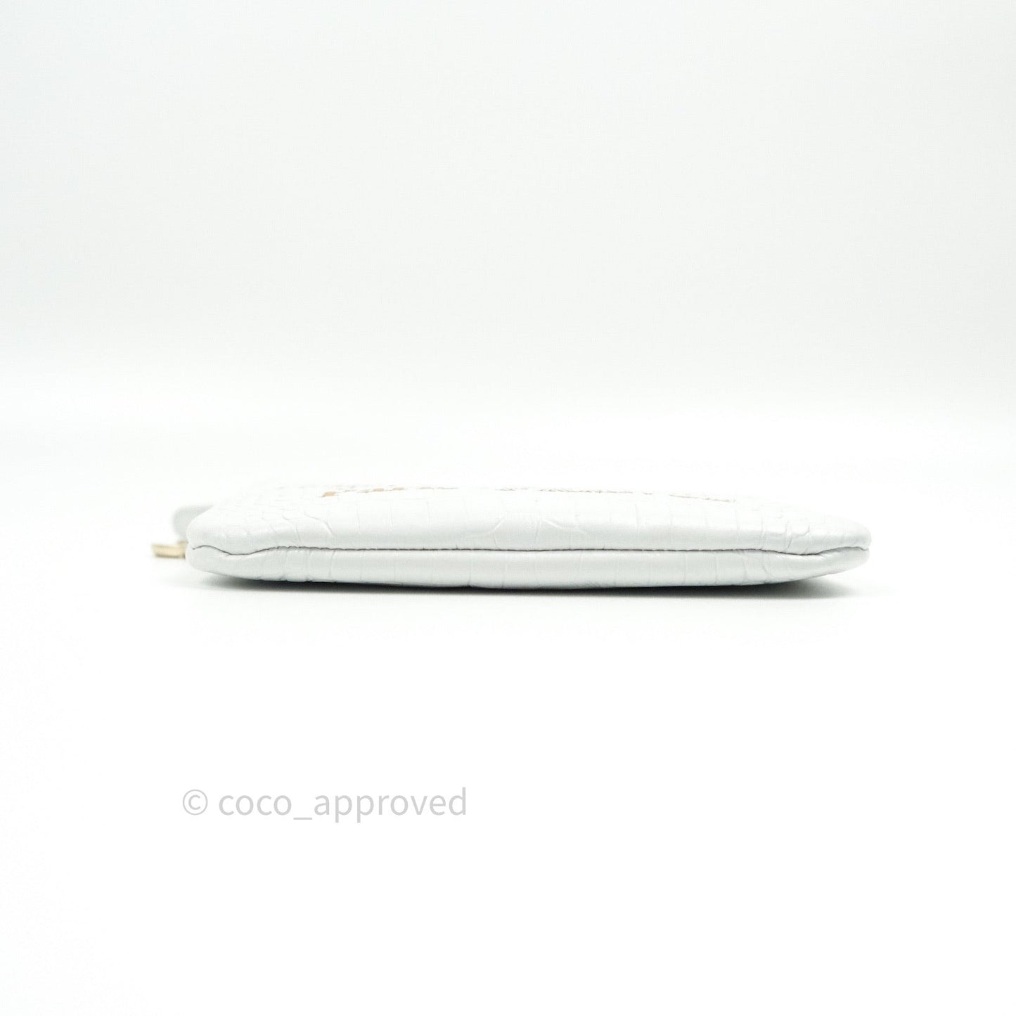 Chanel Calfskin Crocodile Embossed Mini O Case White Gold