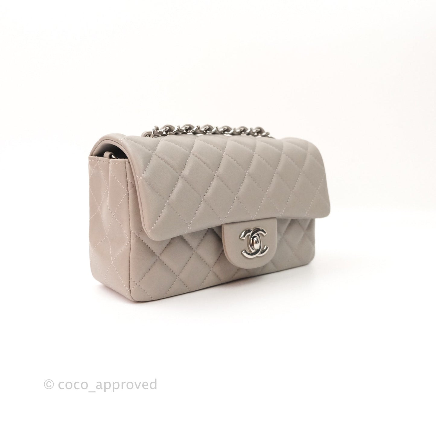Chanel Quilted Mini Rectangular Flap Grey Lambskin Silver Hardware