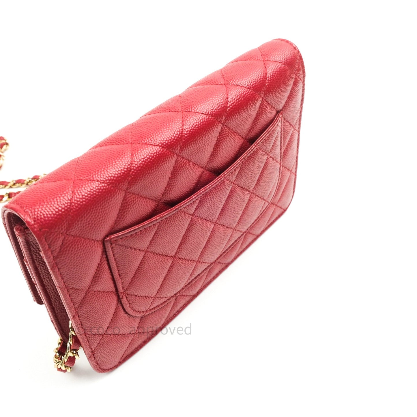 Chanel Quilted Wallet on Chain WOC Red Caviar Gold Hardware 17B