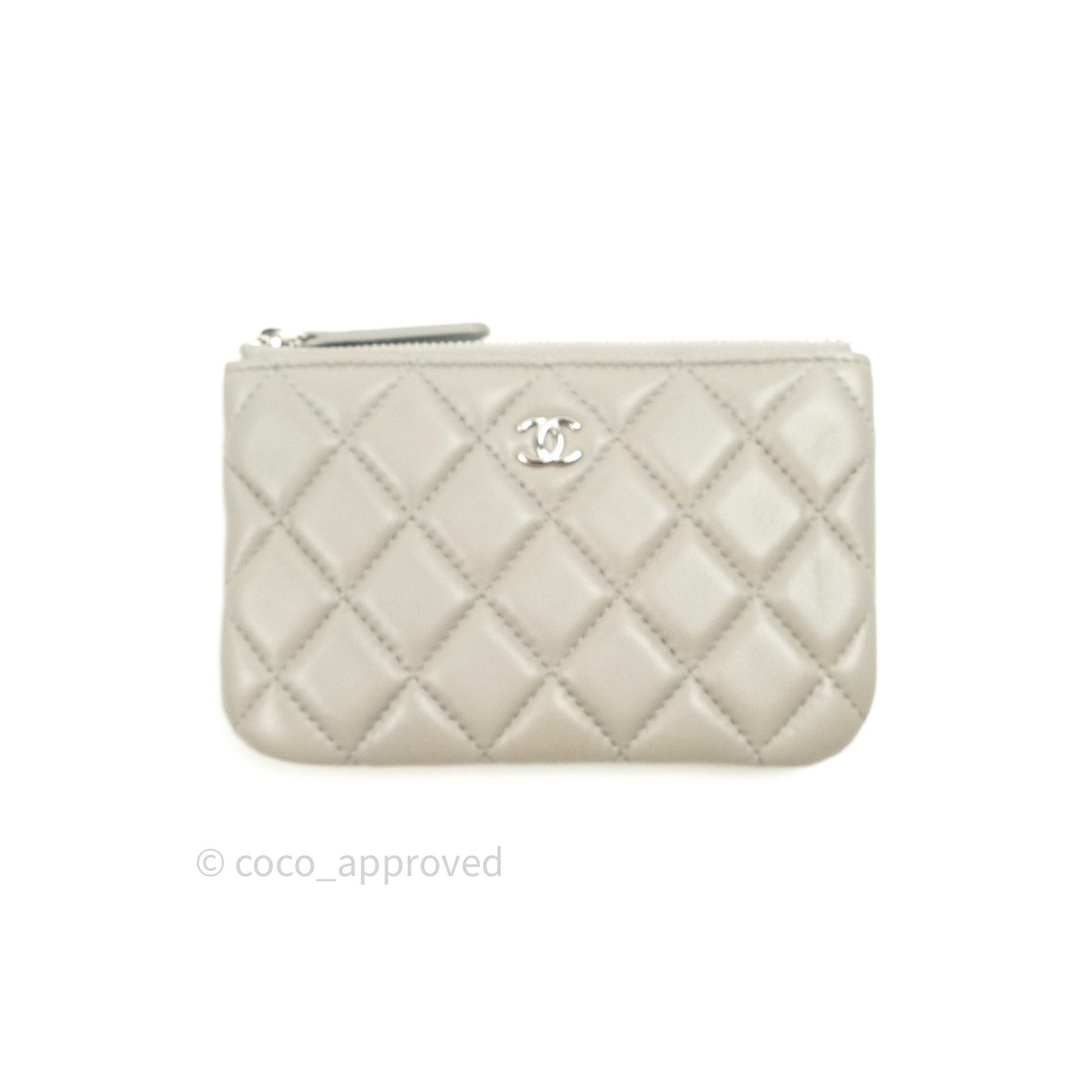 Chanel Quilted Mini O Case Grey Lambskin Silver Hardware
