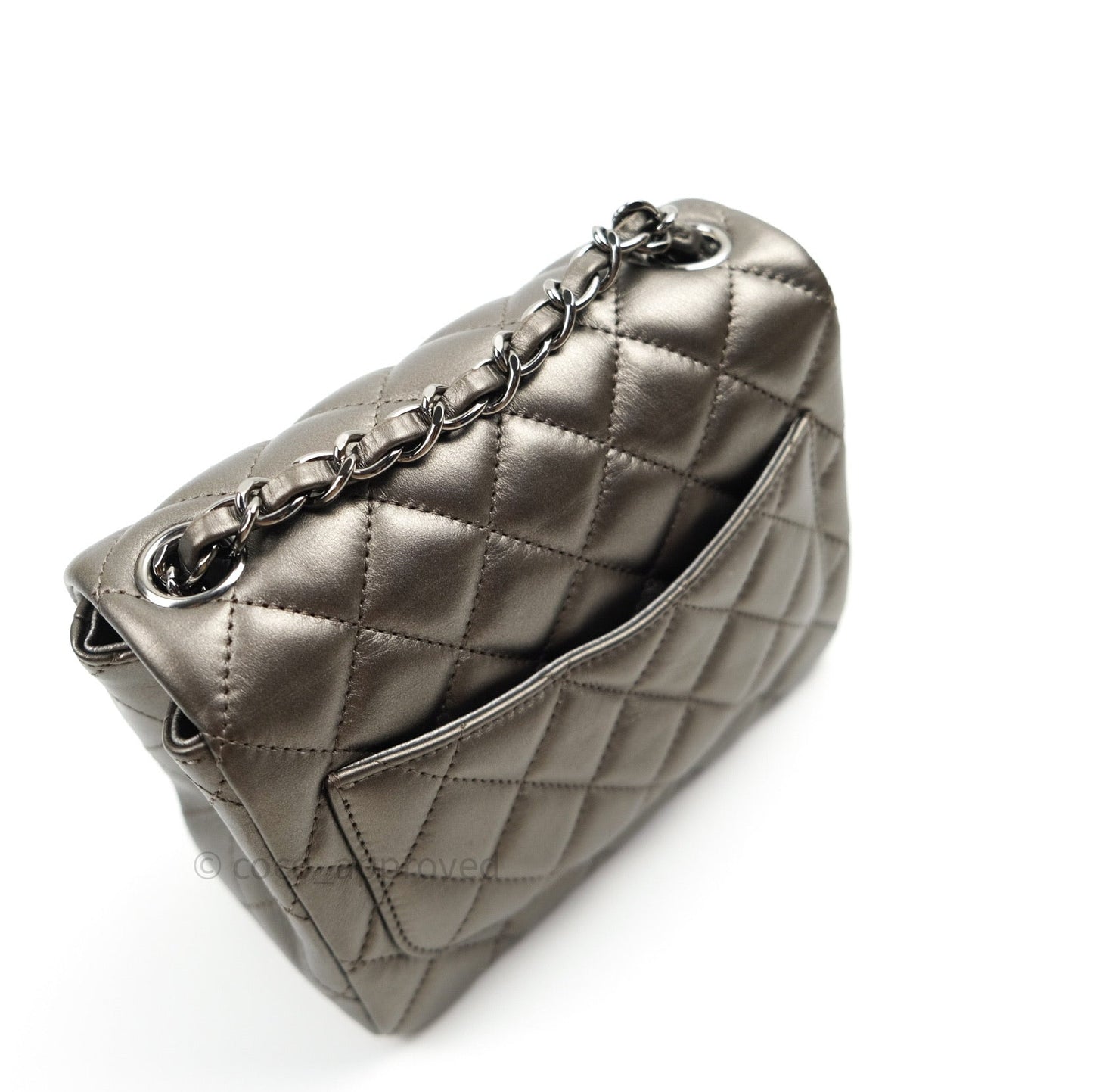 Chanel Mini Square Metallic Dark Grey Lambskin Dark Silver Hardware