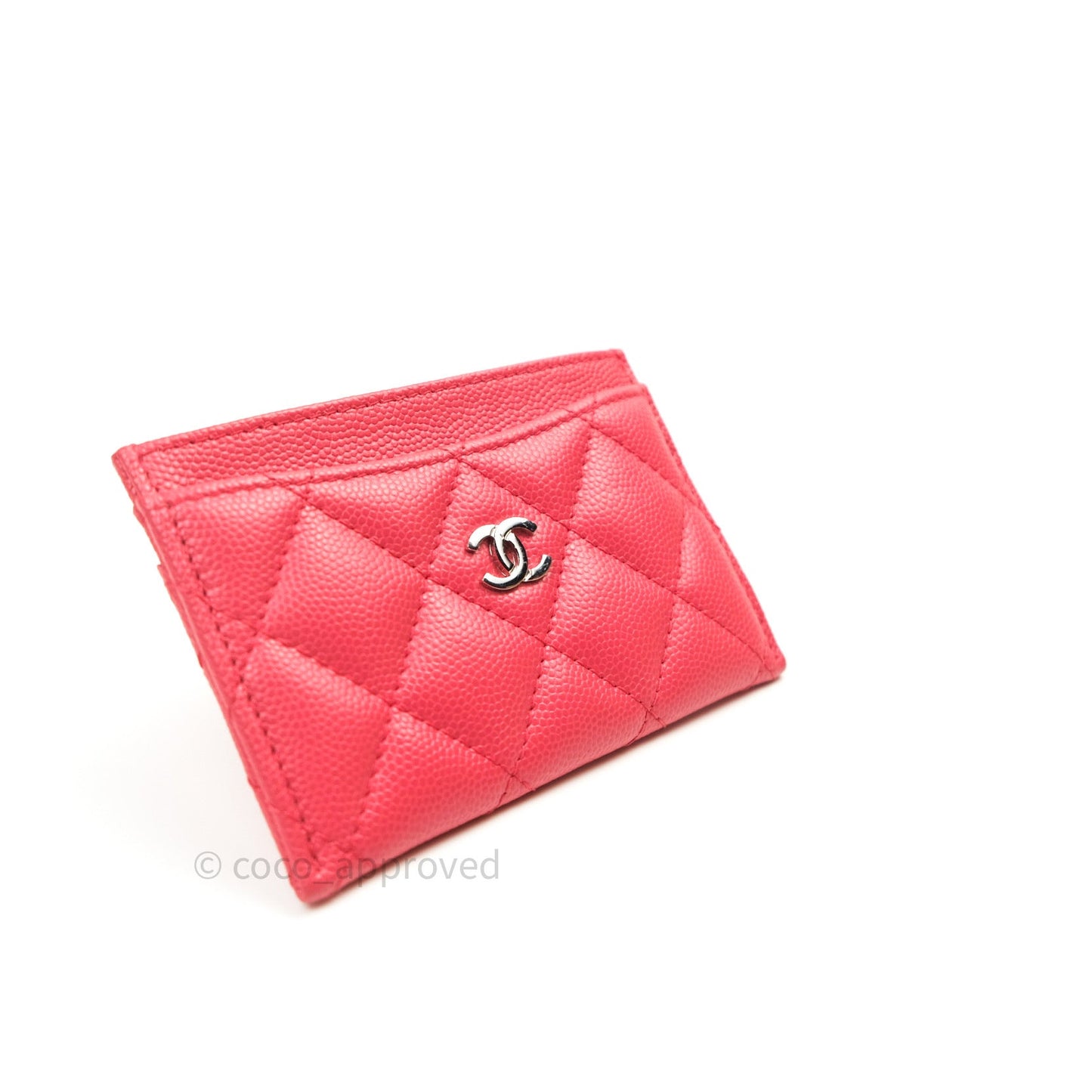 Chanel Quilted Classic Pink Caviar Silver Hardware Flat Card Holder