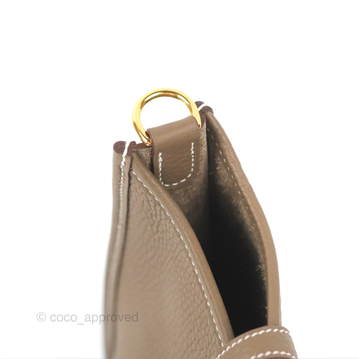 Hermès Mini Evelyne 16 Etoupe Clemence Gold Hardware with Bleu Indigo Strap