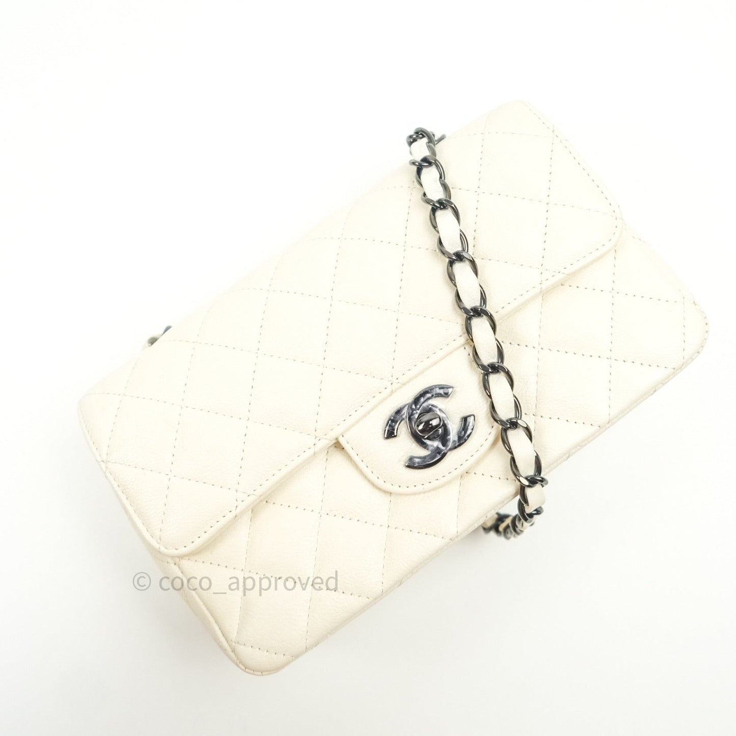 Chanel Quilted Mini Rectangular Flap Ivory Grained Calfskin Black Hardware