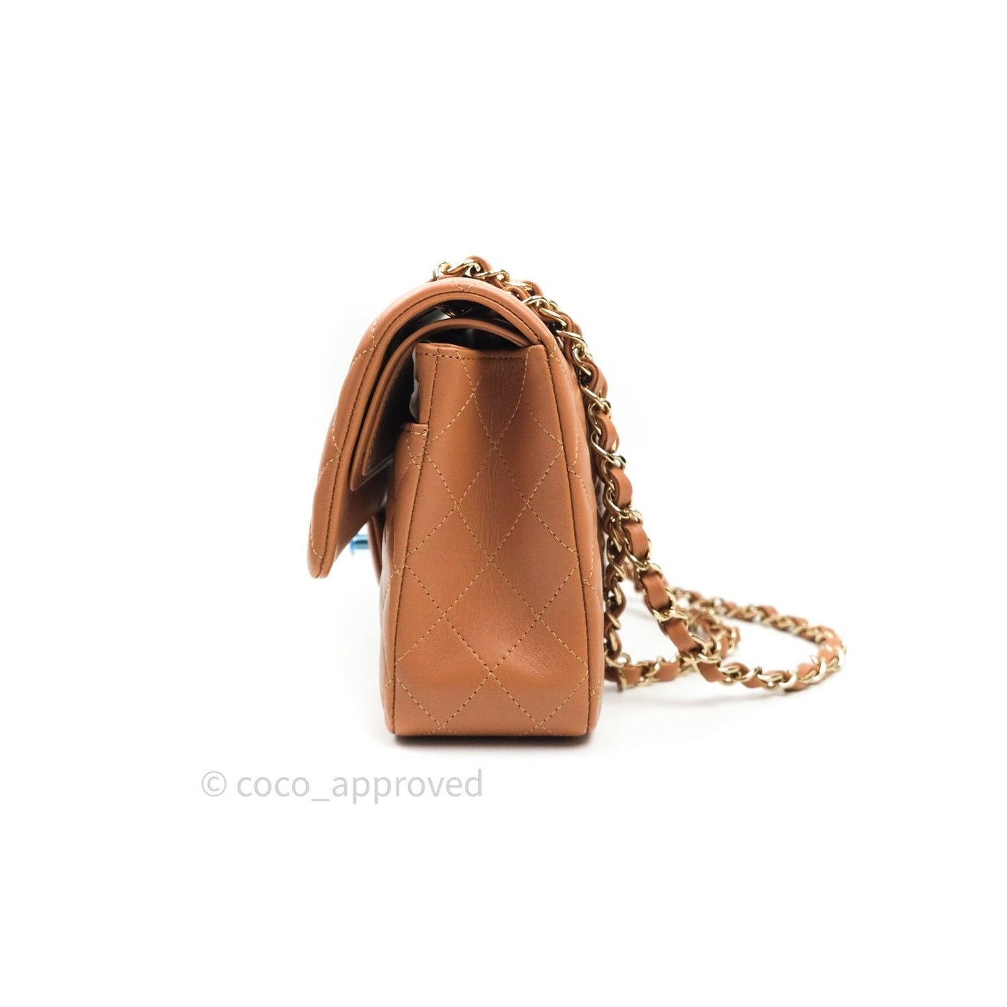 Chanel Classic M/L Medium Flap Quilted Dark Beige Caramel Lambskin Gold Hardware 21P