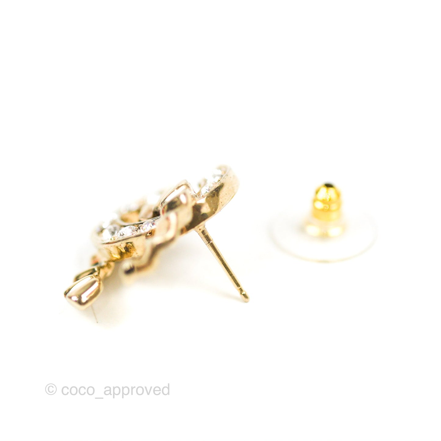 Chanel Crystal CC Wavy Earrings Light Gold Tone