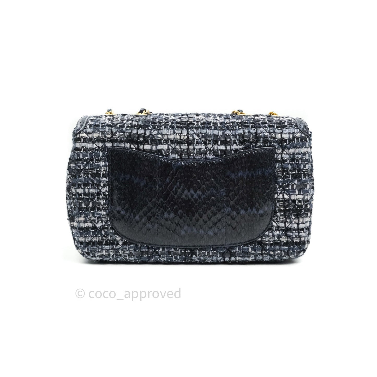 Chanel Quilted Small CC Filigree Flap Blue Tweed With Python 18S