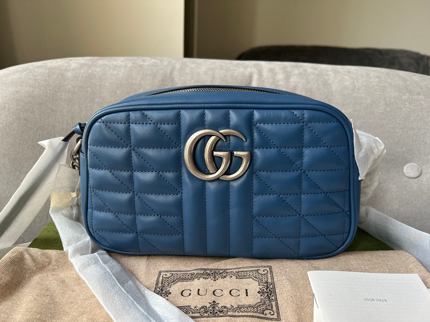 Luxury Gucci Aria GG Blue Marmont Small Shoulder Bag ( 1250)