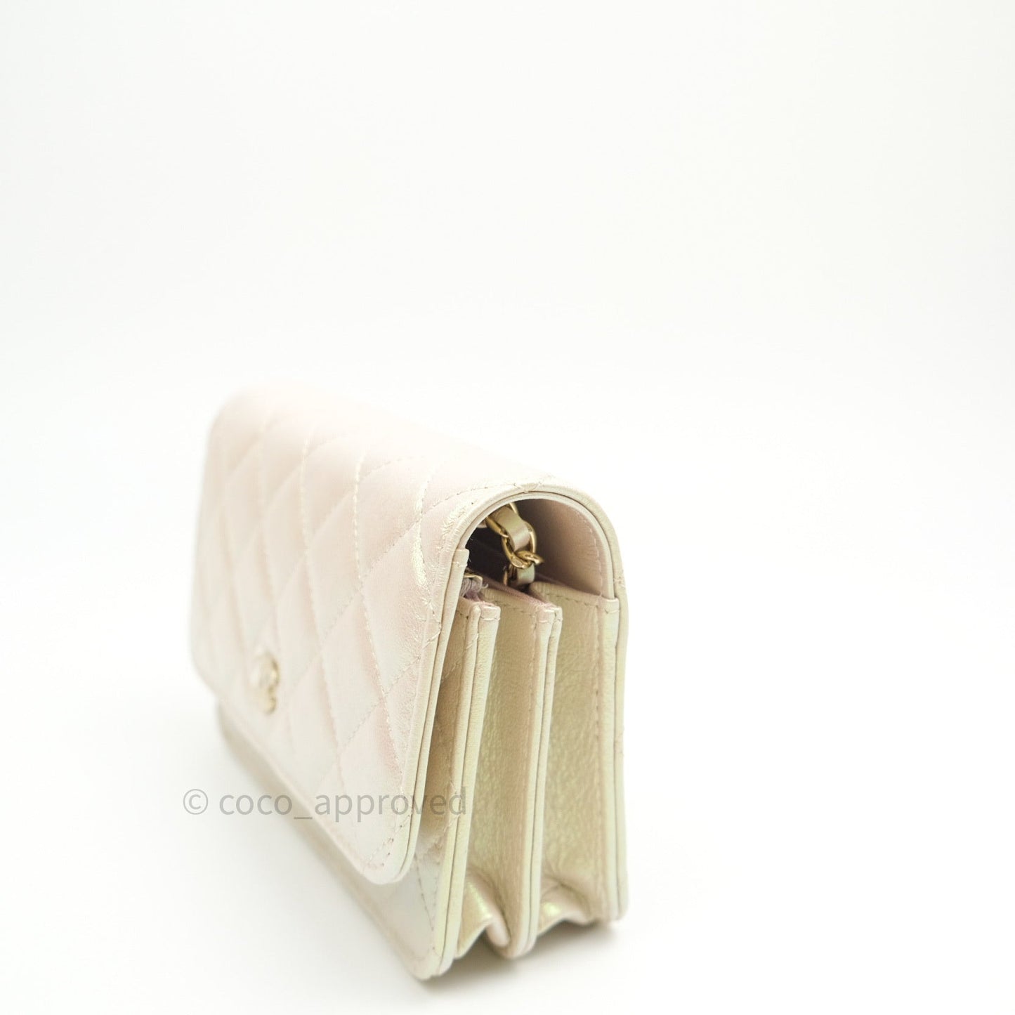 Chanel Quilted Mini Wallet on Chain WOC Iridescent Ivory Gold Hardware 20A