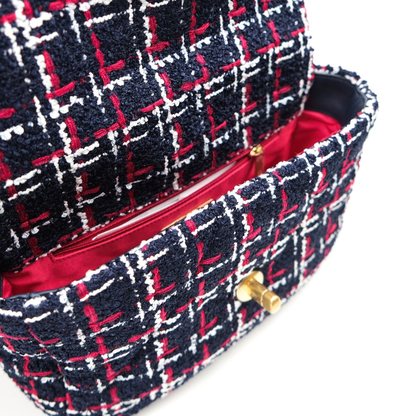 Chanel 19 Small Tweed Red Navy Mixed Hardware
