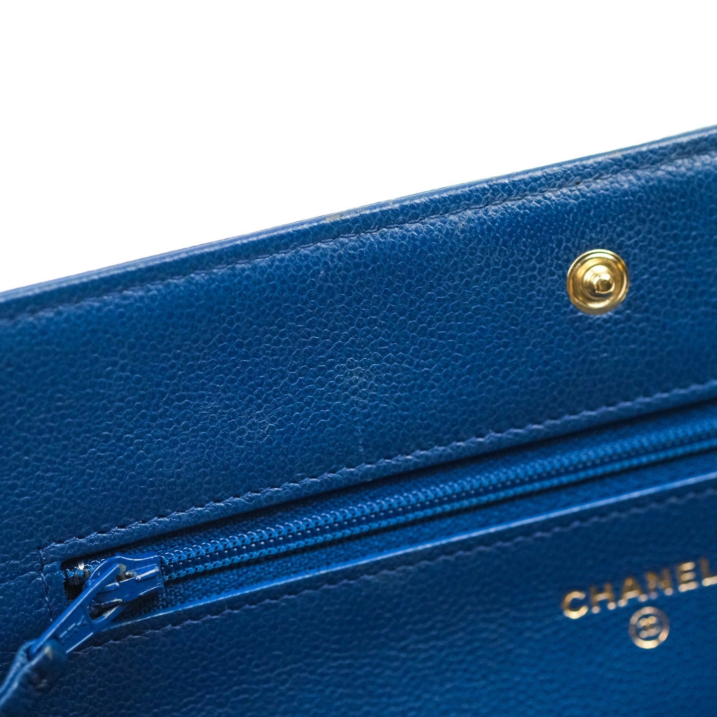 Chanel Quilted Boy Wallet on Chain WOC Blue Caviar Gold Hardware