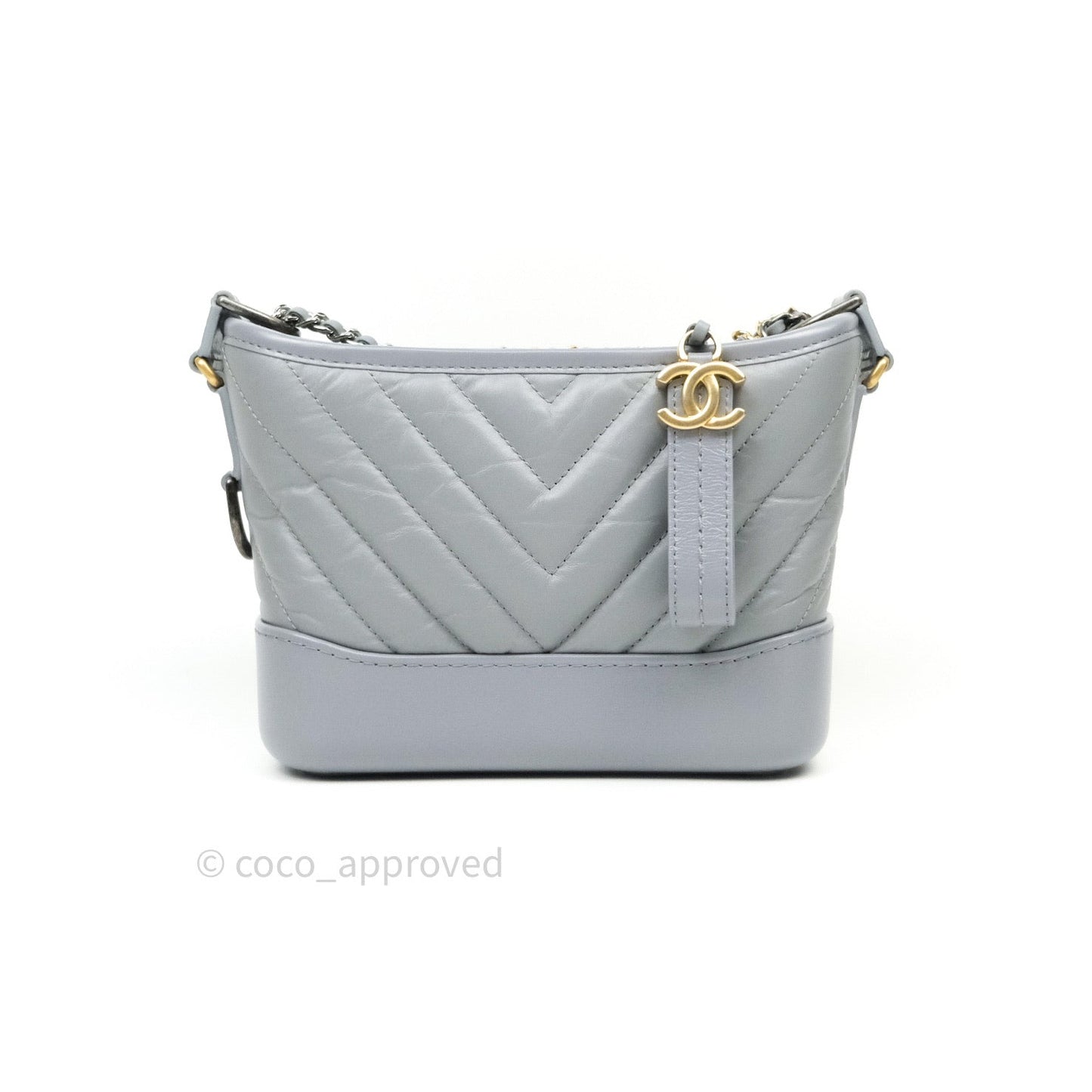 Chanel Calfskin Chevron Small Gabrielle Hobo Grey Mixed Hardware