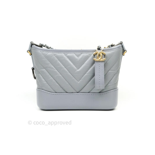 Chanel Calfskin Chevron Small Gabrielle Hobo Grey Mixed Hardware