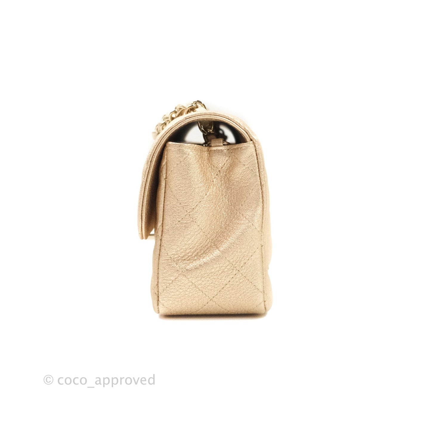 Chanel Quilted Mini Rectangular Metallic Champagne Gold Lambskin Gold Hardware