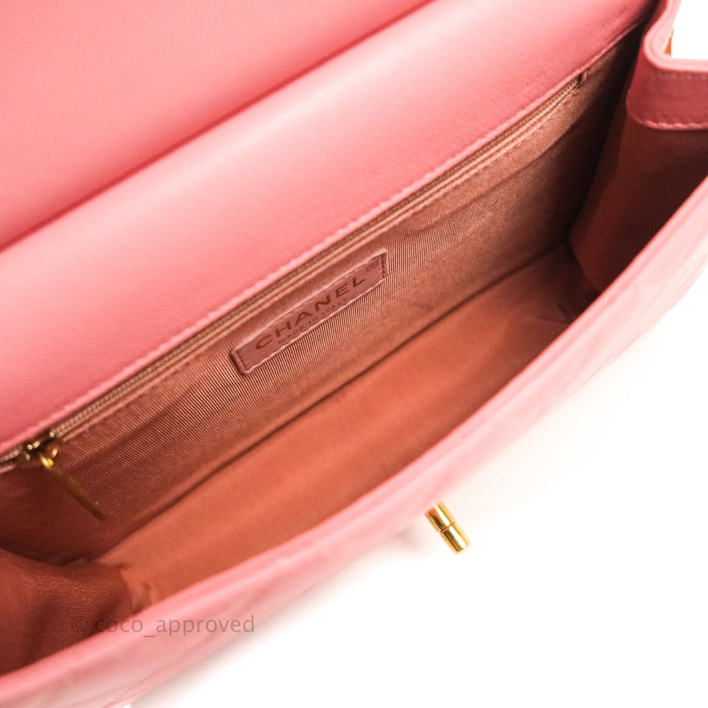 Chanel Large Quilted Lambskin Pearl Chain Flap Bag Pink Aged Gold Hardware