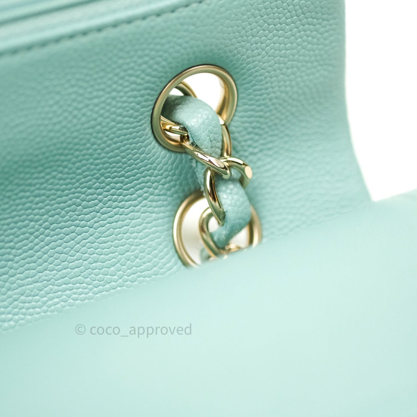 Chanel Classic Small S/M Flap Tiffany Blue Caviar Light Gold Hardware