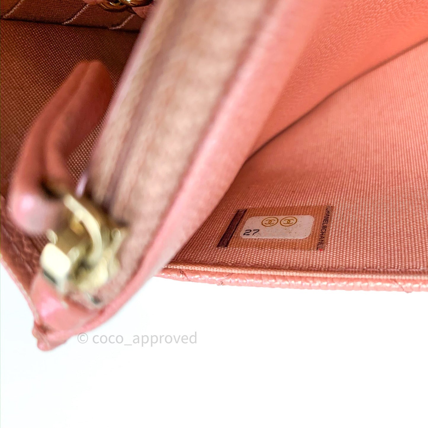 Chanel Quilted Wallet on Chain WOC Iridescent Pink Caviar Gold Hardware 19S
