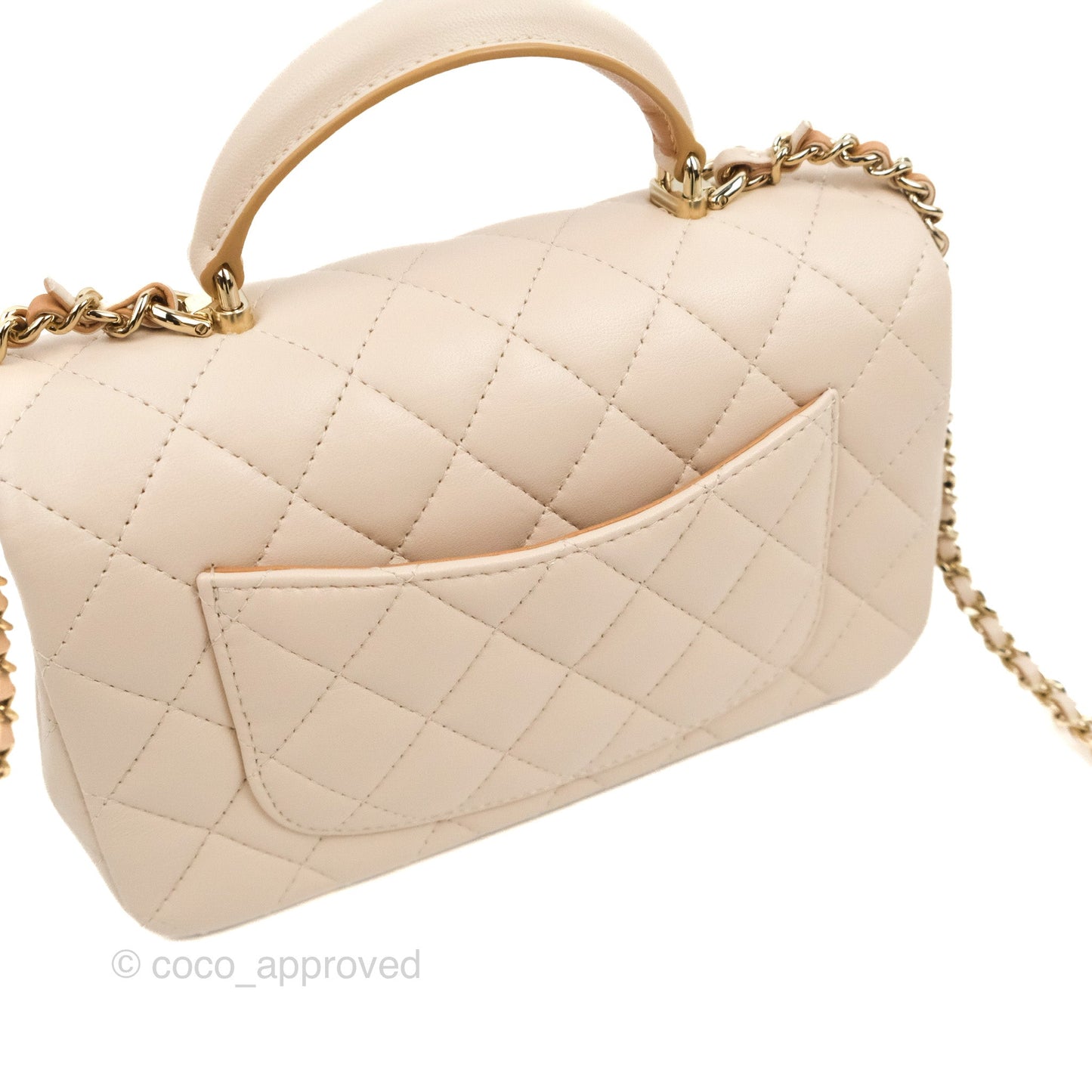 Chanel Top Handle Mini Rectangular Flap Bag Ecru/Beige Lambskin Gold Hardware 23P
