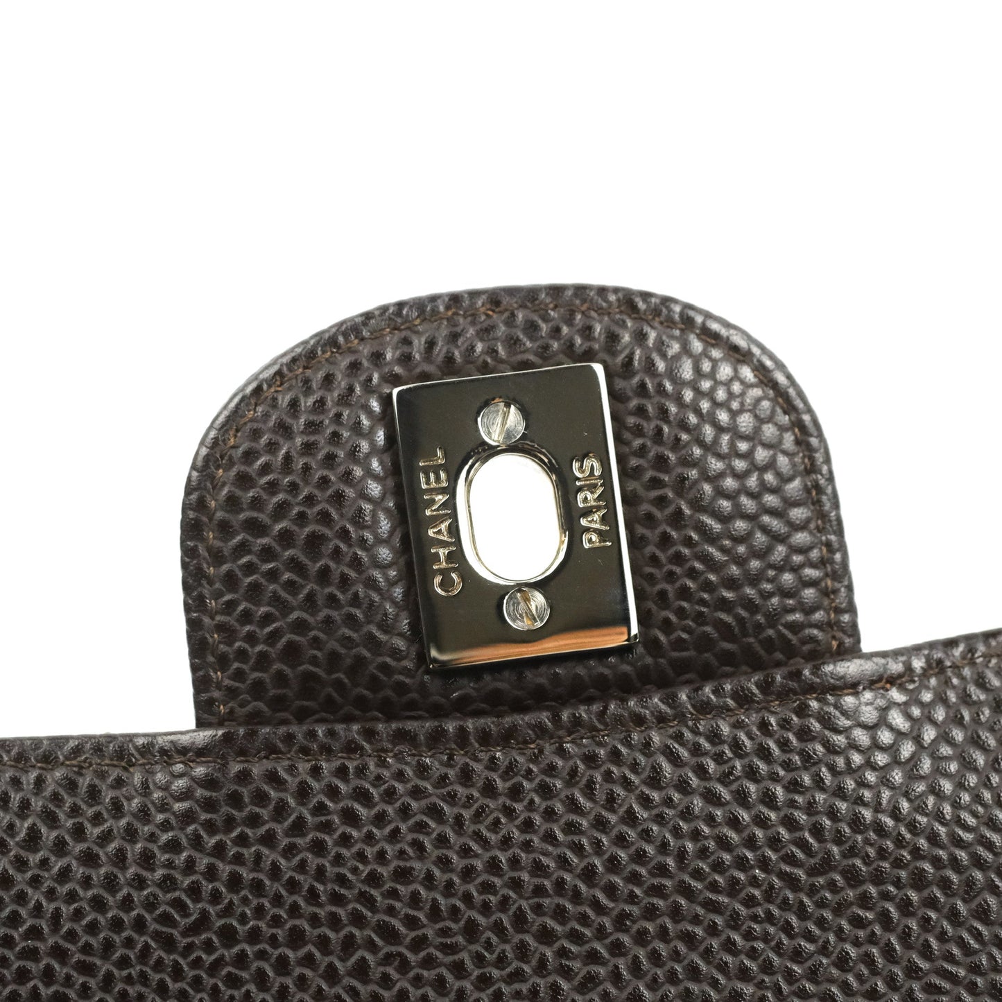 Chanel Classic M/L Medium Flap Quilted Dark Chocolate Brown Caviar Silver Hardware