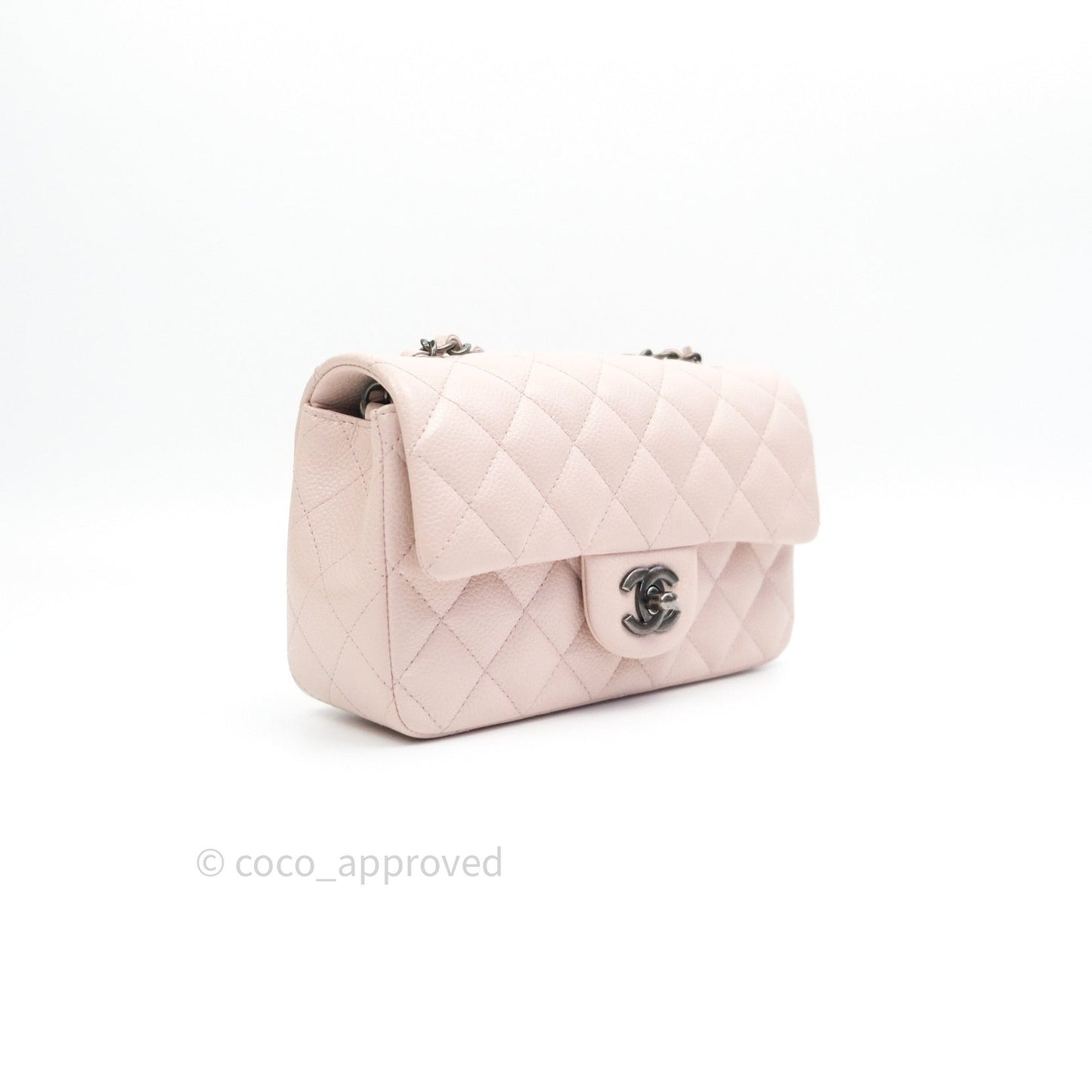 Chanel Quilted Mini Rectangular Sakura Pink Caviar Ruthenium Hardware
