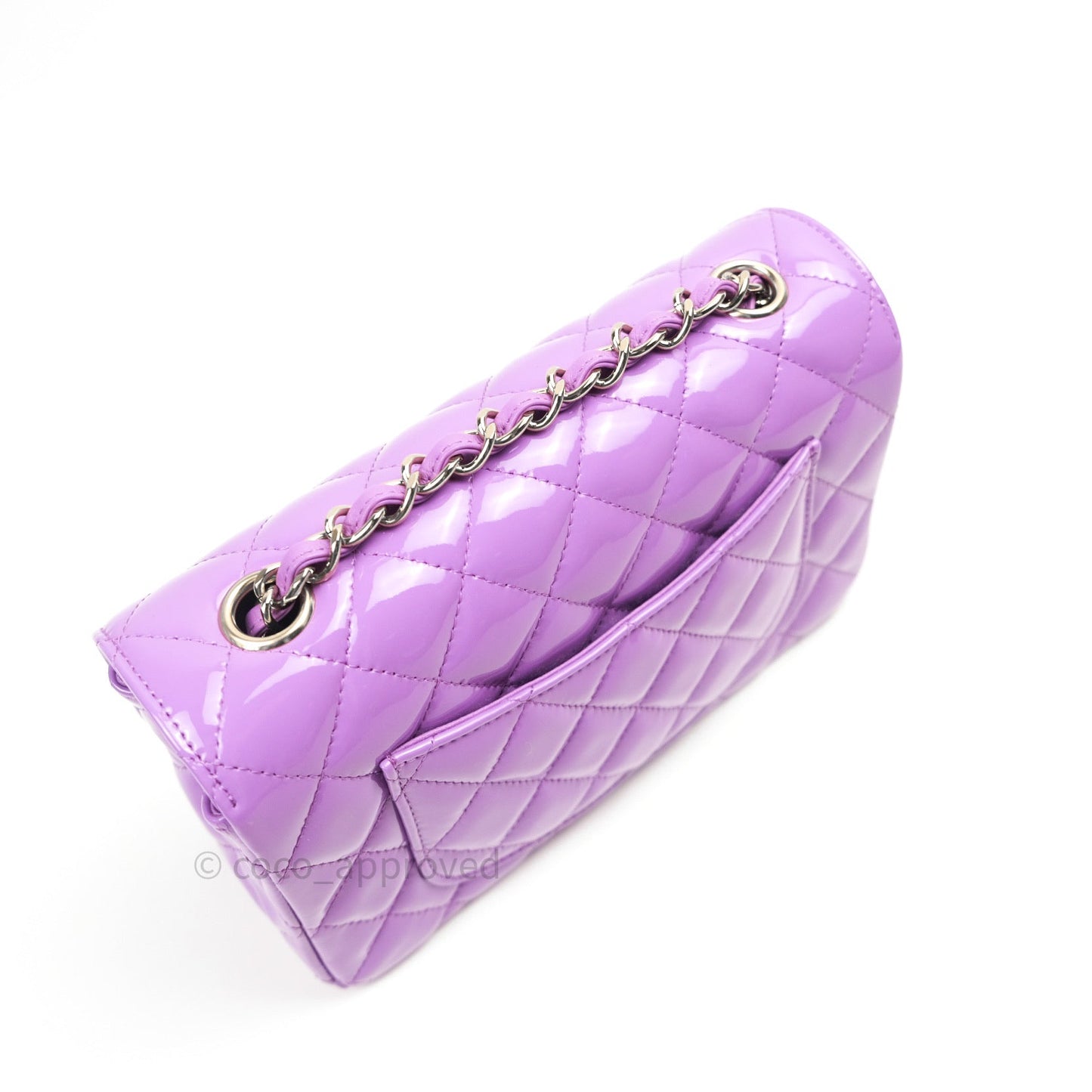 Chanel Quilted Mini Rectangular Purple Patent Leather Light Gold Hardware 20S
