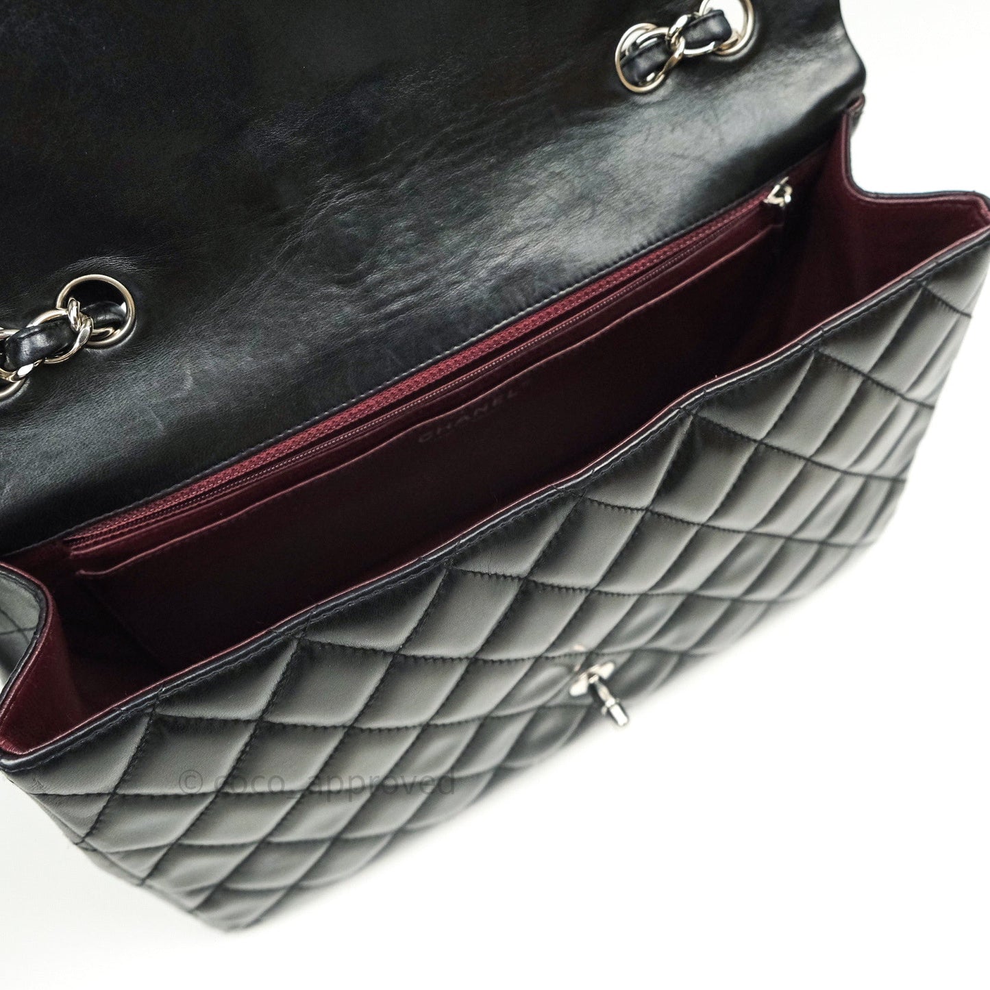 Chanel Classic Quilted Jumbo Single Flap Black Lambskin Silver Hardware⁣⁣
